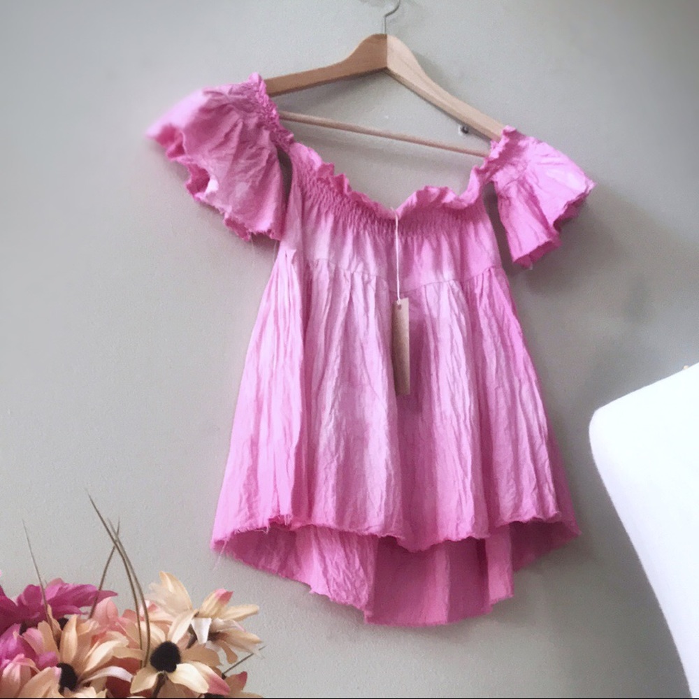 Pink off the shoulder Babydoll tunic top